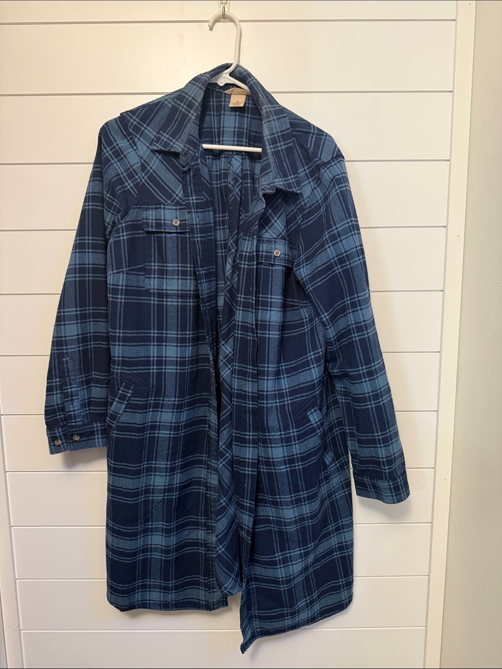 Duluth Trading Co Navy and Light Blue Plaid Shacket